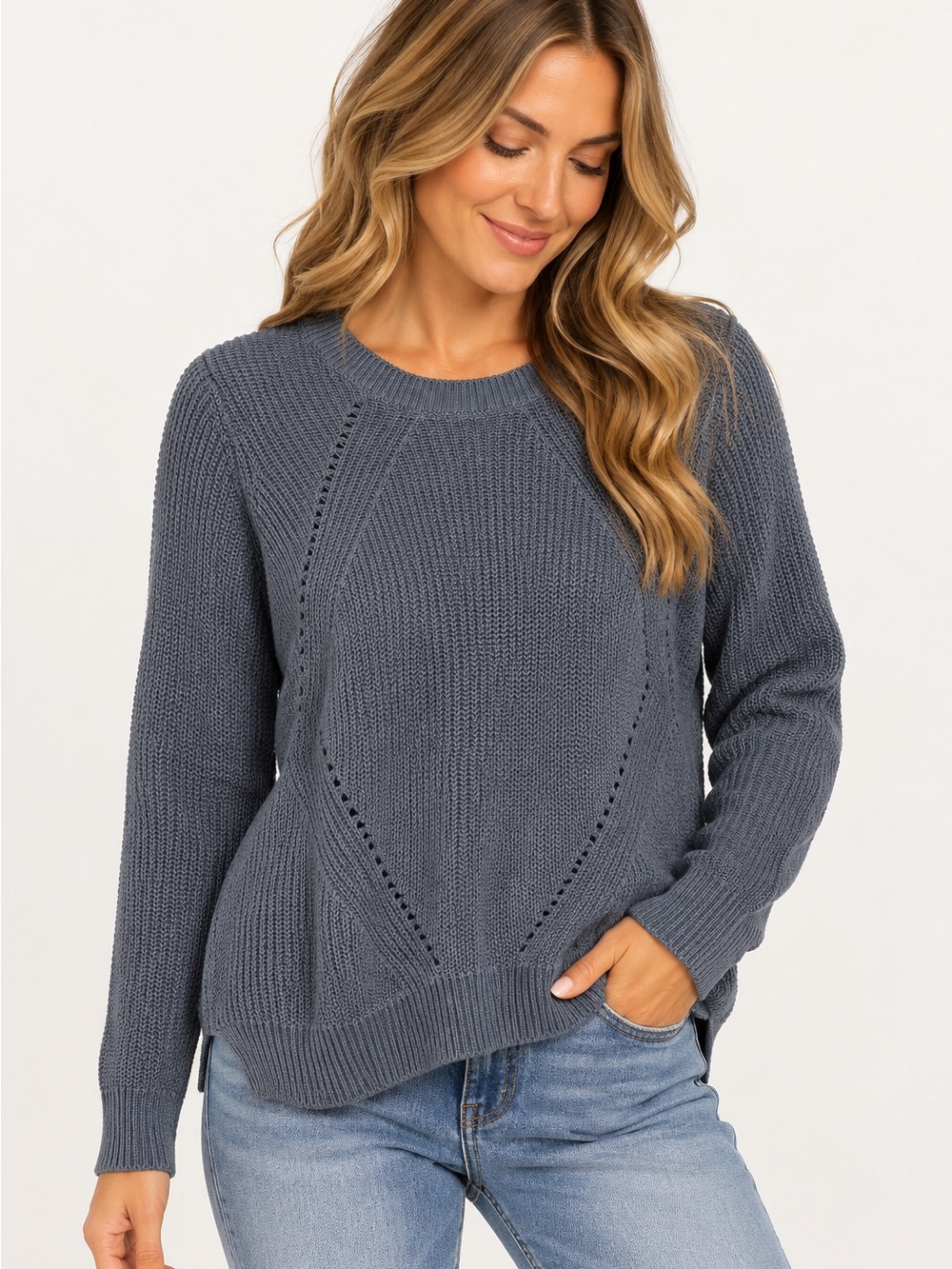 Noisy May Lightweight Crewneck Sweater in Dusty Blue-Gray Size Small